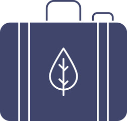 Suitcase With Leaf Icon In Blue And White Color.