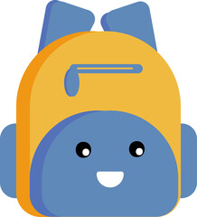 Cartoon Backpack Icon In Blue And Yellow Color.