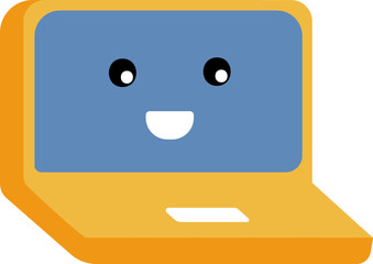 Happy Face In Laptop Screen Blue And Yellow Icon.