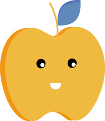 Happy Face Apple With Leaf Icon In Yellow And Blue Color.