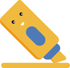 Cute Face Highlighter Pen Icon In Blue And Yellow Color.