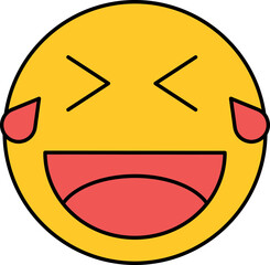 Illustration Of Laughing Face With Tears Icon In Red And Yellow Color.