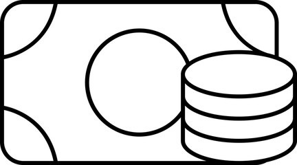 Banknote With Coins Icon In Line Art.