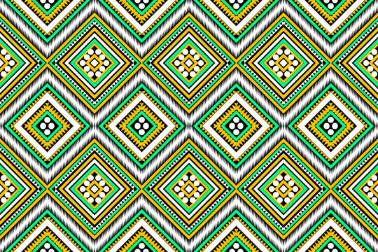 Seamless design pattern, traditional geometric flower zigzag pattern  black white green yellow vector illustration design, abstract fabric pattern, aztec style for print textiles 