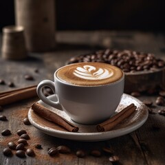 Cinnamon sticks coffee, a cup of happiness. Generative AI
