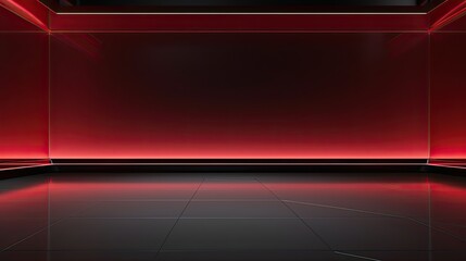 Abstract dark empty room with glowing red neon lights. Mock up, 3D Rendering