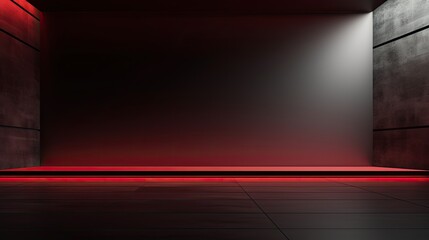 Abstract dark empty room with glowing red neon lights. Mock up, 3D Rendering