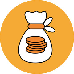 Orange And White Money Bag Icon On Circle Background.