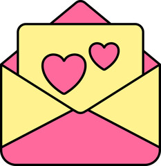 Love Card Or Letter Yellow And Pink Icon In Flat Style.