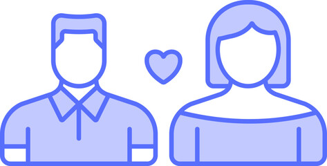 Faceless Loving Couple Character Icon In Blue And White Color.