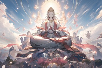 Vajrasattva buddha anime version, illustration, generative ai - obrazy, fototapety, plakaty