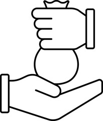 Donate Bag Or Pouch Icon In Line Art.