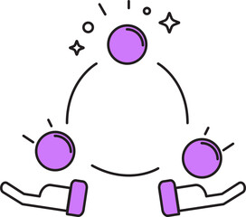 Juggling Balls Icon In Purple And White Color.