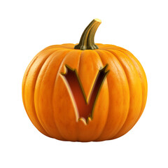 Obraz premium Halloween pumpkin font letter V. Isolated on transparent background. 