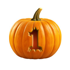 Halloween pumpkin font number one, 1. Isolated on transparent background. 