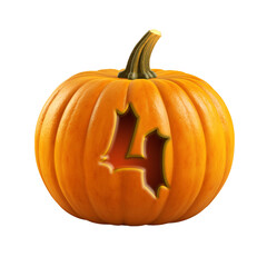 Obraz premium Halloween pumpkin font number four, 4. Isolated on transparent background. 