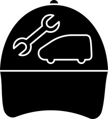 Mechanic Cap Icon In B&W Color.