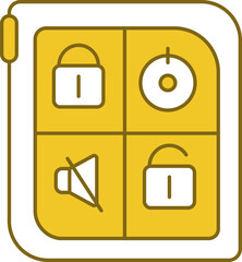 Remote Car Key Icon In Yellow And White Color.