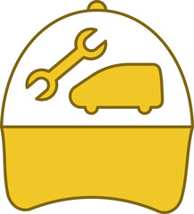 Mechanic Cap Icon In Yellow And White Color.
