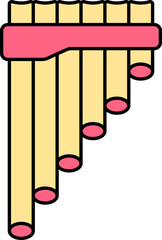 Red And Yellow Pan Flute Icon In Flat Style.
