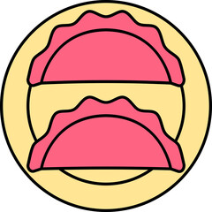 Flat Tacos Plate Icon In Red And Yellow Color.