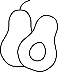 Flat Avocado With Piece Thin Line Icon.
