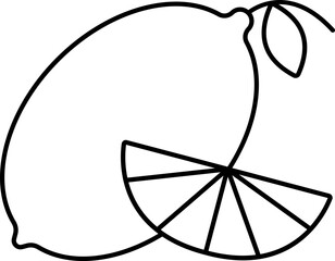 Lemon With Piece Icon In Black Line Art.