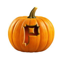 Halloween pumpkin font letter P. Isolated on transparent background. 