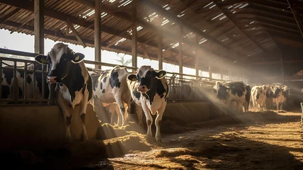 Foto op Plexiglas Cows in the Barn Being Given Their Feed © PRI