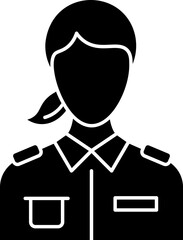 Soldier Woman Icon In Black And White Color.