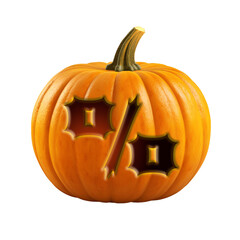 Halloween pumpkin font percentage, % symbol. Isolated on transparent background. 