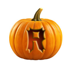 Halloween pumpkin font letter R. Isolated on transparent background. 