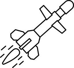 Isolated Missile Icon in Thin Line Art.