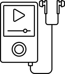 Ipod With Earphones Icon In Line Art.