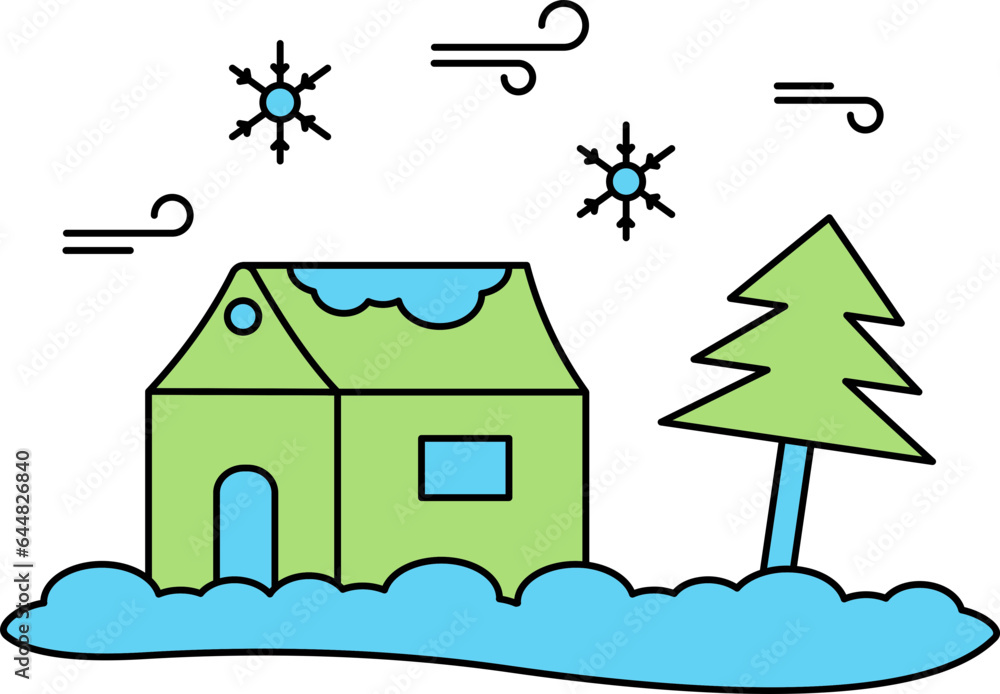 Poster Isolated Home With Snowfall Icon in Flat Style.