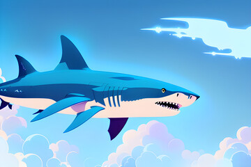 Obraz premium A shark swimming in the sky - Generative AI
