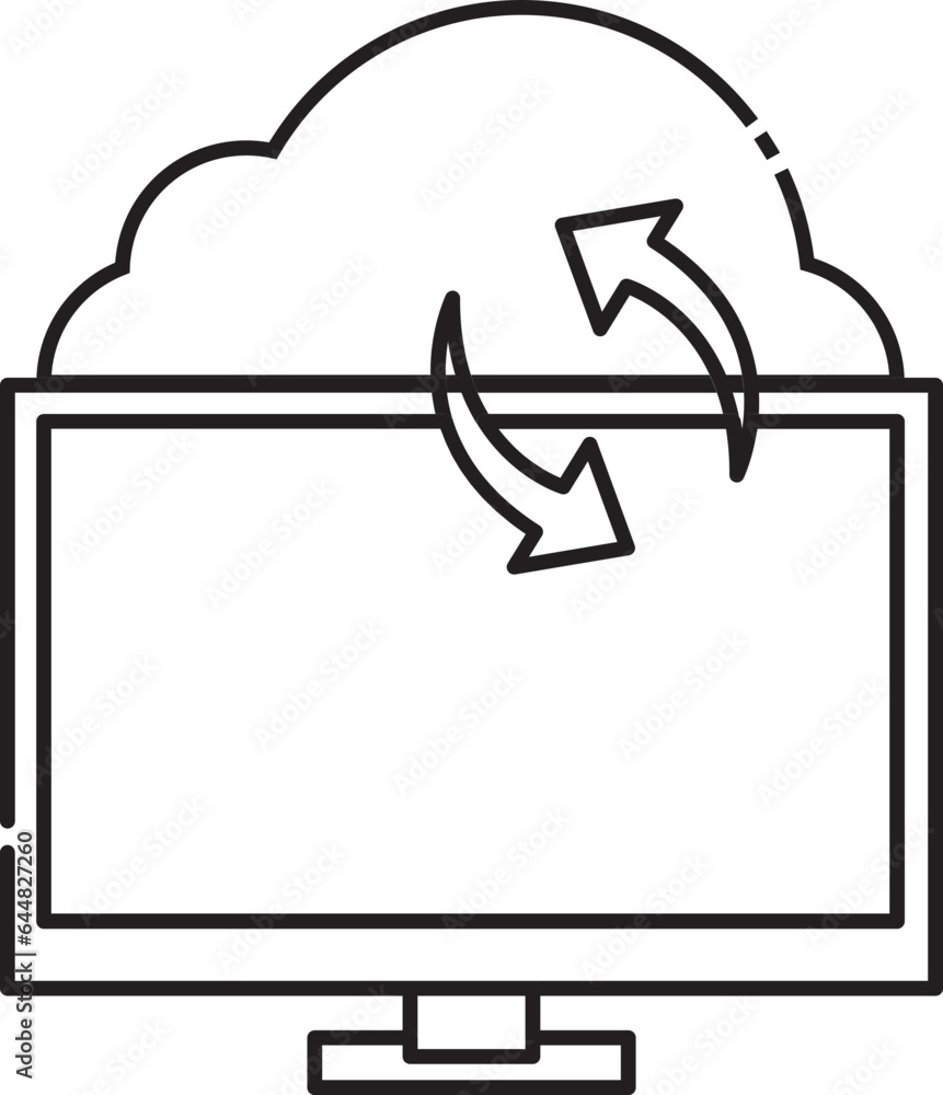 Poster linear style cloud storage in desktop icon.