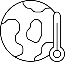 Global Warming Icon In Black Line Art.