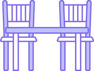 Table With Chairs Icon In Blue And White Color.
