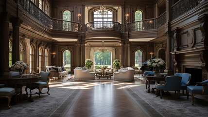 A grand interior shot of an elegant mansion showcasing its architectural beauty - obrazy, fototapety, plakaty