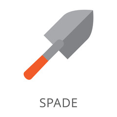 Small spade with wooden handle isolated on white. Colored flat vector icon of gardening tool. Gardening and agriculture concept