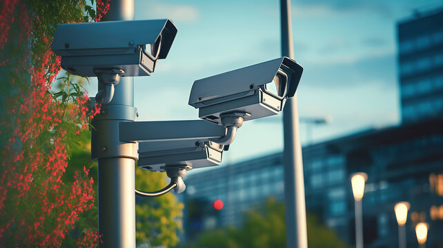 surveillance cameras strategically placed around the parking lot for security monitoring