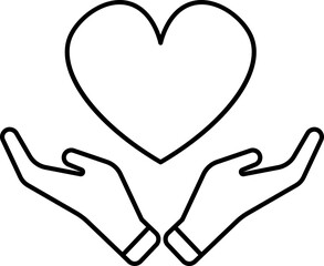 Heart Care Icon In Black Line Art.