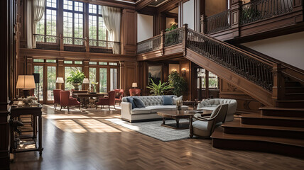 Fototapeta premium A grand interior shot of an elegant mansion showcasing its architectural beauty