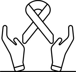 Protect From Cancer Icon In Thin Line Art.