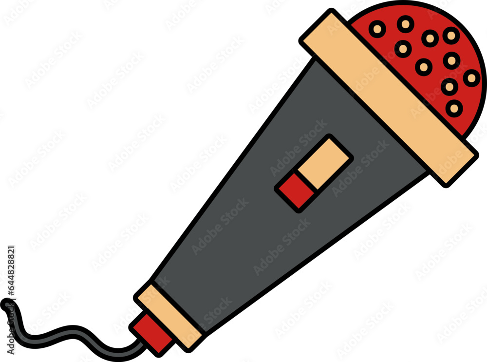 Poster flat style microphone icon in red and gray color.