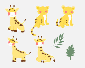 Obraz na płótnie Canvas Cute Tiger and Giraffe Element