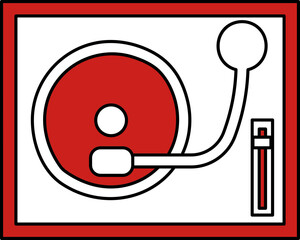 Vinyl Record Player Icon In Red And White Color.