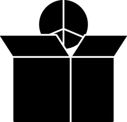 Open Box With Peace Symbol Icon In B&W Color.