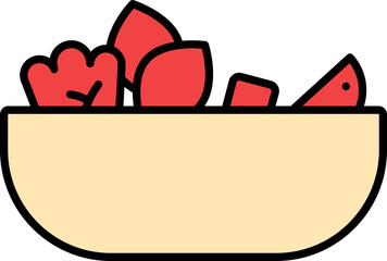 Salad Bowl Icon In Red And Yellow Color.